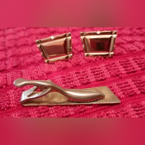 Vintage silver plated Anson cufflink and tie bar set - Picture 3 of 5